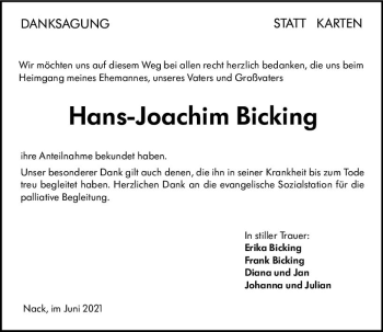Traueranzeige von Hans-Joachim Bicking von vrm-trauer