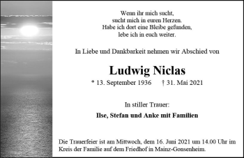 Traueranzeige von Ludwig Niclas von vrm-trauer