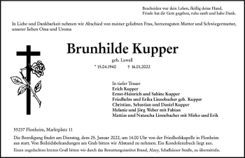 Traueranzeige von Brunhilde Kupper von vrm-trauer Allgemeine Zeitung Alzey