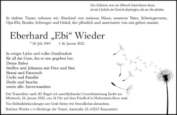 Traueranzeige von Eberhard Wieder von vrm-trauer WK-UTA