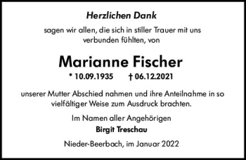 Traueranzeige von Marianne Fischer von vrm-trauer Darmstädter Echo