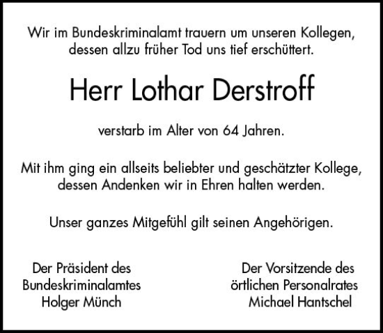 Traueranzeige von Lothar Derstroff von vrm-trauer Wiesbadener Kurier