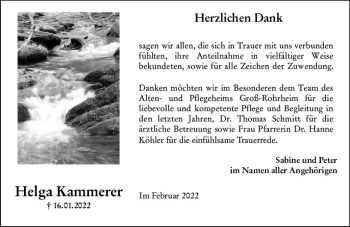 Traueranzeige von Helga Kammerer von vrm-trauer Rüsselsheimer Echo / MainSpitze