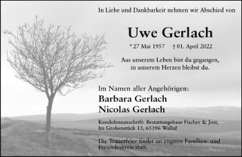 Traueranzeige von Uwe Gerlach von vrm-trauer Rheingau