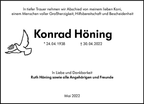 Traueranzeige von Konrad Höning von vrm-trauer Darmstädter Echo