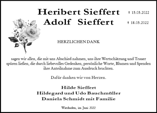 Traueranzeige von Adolf Sieffert von vrm-trauer Wiesbadener Kurier