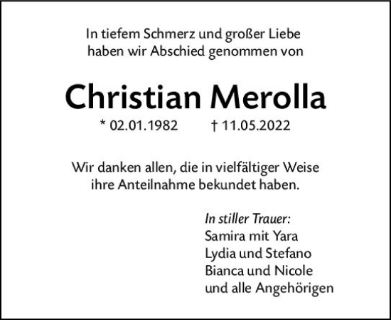 Traueranzeige von Christian Merolla von vrm-trauer AZ Mainz
