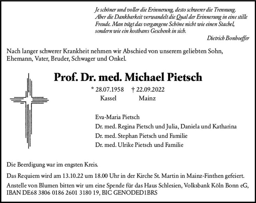  Traueranzeige für Michael Pietsch vom 01.10.2022 aus vrm-trauer Darmstädter Echo