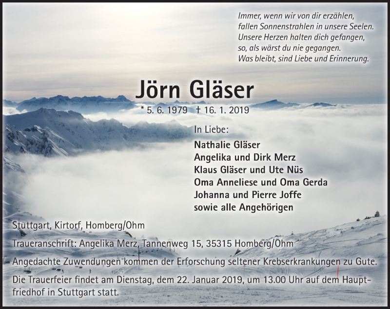  Traueranzeige für Jörn Gläser vom 19.01.2019 aus VRM Trauer