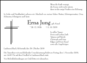 Traueranzeige von Erna Jung von 206 WBT - Weilburger Tageblatt (140)