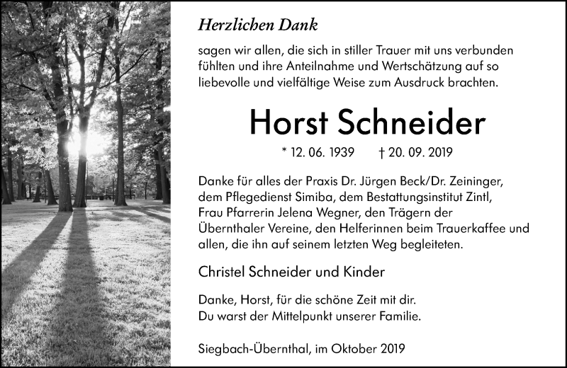  Traueranzeige für Horst Schneider vom 24.10.2019 aus 202 Dill Block (120)