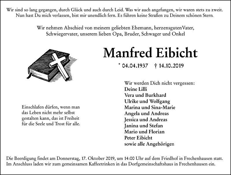  Traueranzeige für Manfred Eibicht vom 16.10.2019 aus 205 HA - Hinterländer Anzeiger (130)