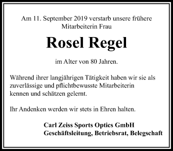 Traueranzeige von Rosel Regel von 201 WNZ - Wetzlarer Neue Zeitung (110)