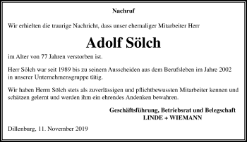 Traueranzeige von Adolf Sölch von 202 Dill Block (120)