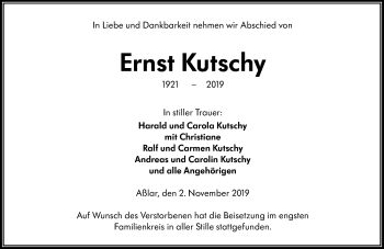 Traueranzeige von Ernst Kutschy von 201 WNZ - Wetzlarer Neue Zeitung (110)