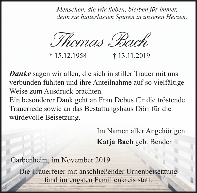Traueranzeigen von Thomas Bach | trauer.mittelhessen.de
