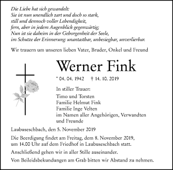 Traueranzeige von Werner Fink von 206 WBT - Weilburger Tageblatt (140)