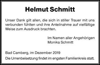 Traueranzeige von Helmut Schmitt von 582 Camberger Anzeiger
