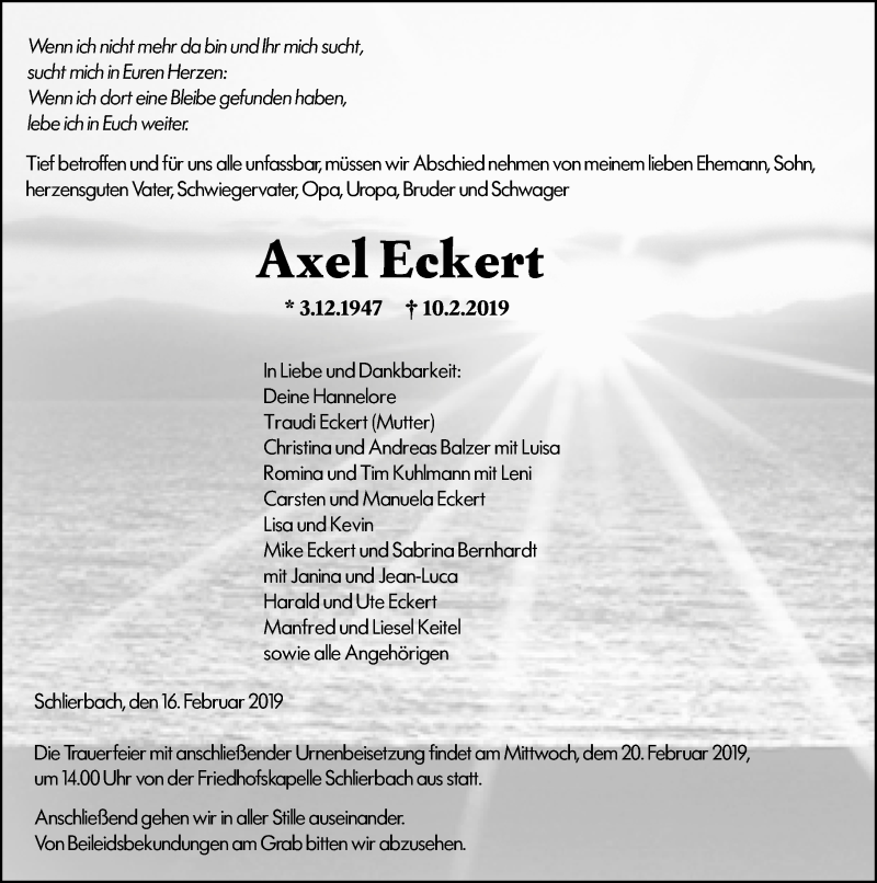  Traueranzeige für Axel Eckert vom 16.02.2019 aus 205 HA - Hinterländer Anzeiger (130)