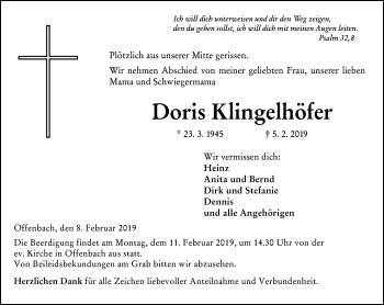 Traueranzeige von Doris Klingelhöfer von 202 Dill Block (120)