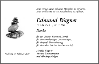 Traueranzeige von Edmund Wagner von 206 WBT - Weilburger Tageblatt (140)