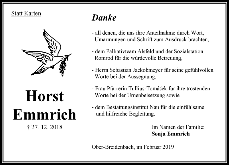  Traueranzeige für Horst Emmrich vom 23.02.2019 aus VRM Trauer