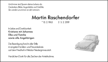 Traueranzeige von Martin Raschendorfer von 201 WNZ - Wetzlarer Neue Zeitung (110)