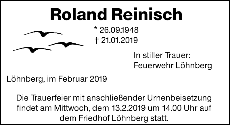 Traueranzeige für Roland Reinisch vom 09.02.2019 aus 206 WBT - Weilburger Tageblatt (140)
