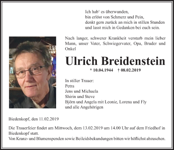 Traueranzeige von Ulrich Breidenstein von 205 HA - Hinterländer Anzeiger (130)