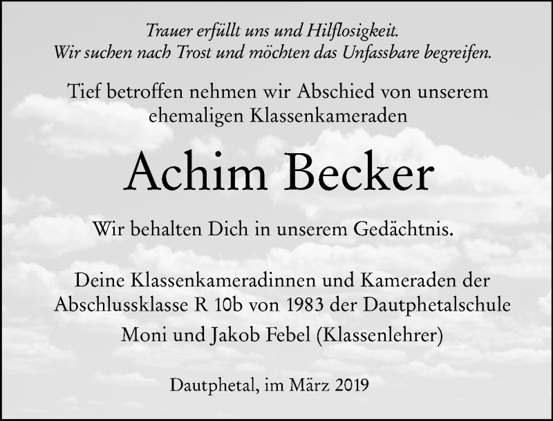  Traueranzeige für Achim Becker vom 13.03.2019 aus 205 HA - Hinterländer Anzeiger (130)