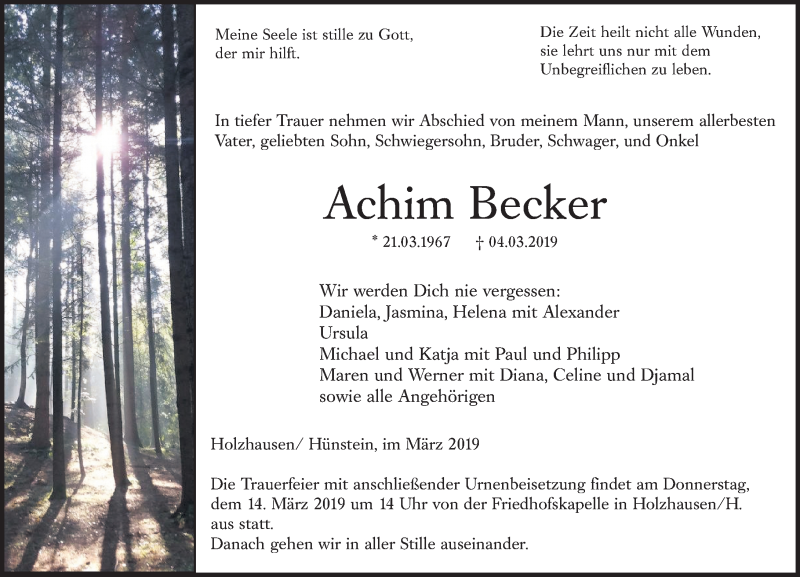  Traueranzeige für Achim Becker vom 12.03.2019 aus 205 HA - Hinterländer Anzeiger (130)
