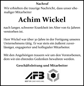 Traueranzeige von Achim Wickel von 202 Dill Block (120)