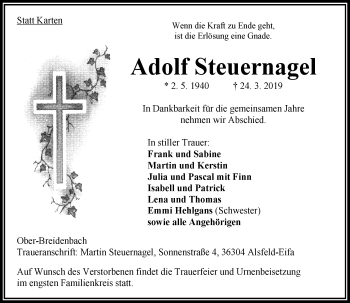 Traueranzeige von Adolf Steuernagel von 563 Oberhessische Zeitung