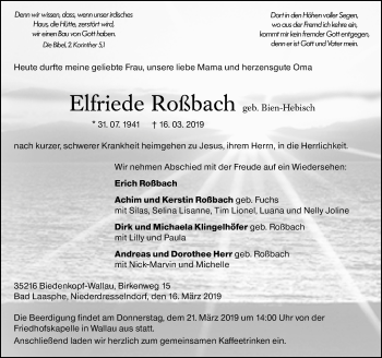 Traueranzeige von Erich Roßbach von 205 HA - Hinterländer Anzeiger (130)