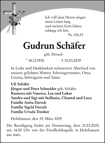 Traueranzeige von Gudrun Schäfer von 205 HA - Hinterländer Anzeiger (130)