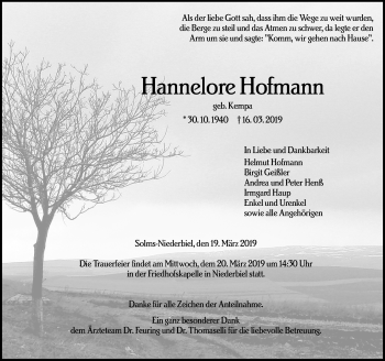 Traueranzeige von Hannelore Hofmann von 201 WNZ - Wetzlarer Neue Zeitung (110)