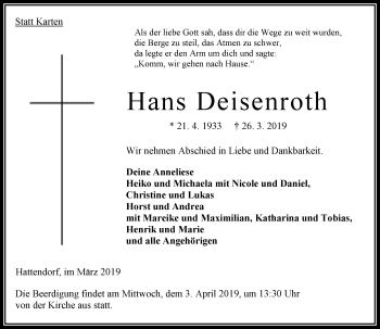 Traueranzeige von Hans Deisenroth von 563 Oberhessische Zeitung