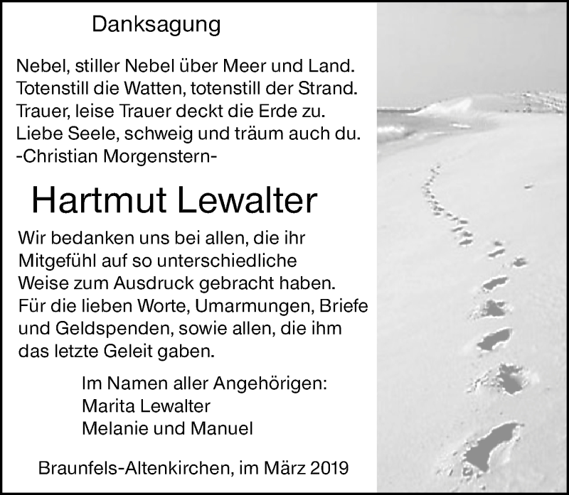  Traueranzeige für Hartmut Lewalter vom 16.03.2019 aus 206 WBT - Weilburger Tageblatt (140)