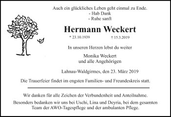 Traueranzeige von Hermann Weckert von 201 WNZ - Wetzlarer Neue Zeitung (110)