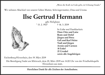 Traueranzeige von Ilse Gertrud Hermann von 202 Dill Block (120)