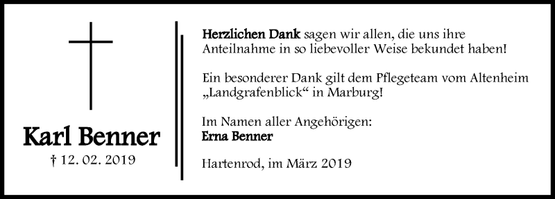  Traueranzeige für Karl Benner vom 02.03.2019 aus 205 HA - Hinterländer Anzeiger (130)