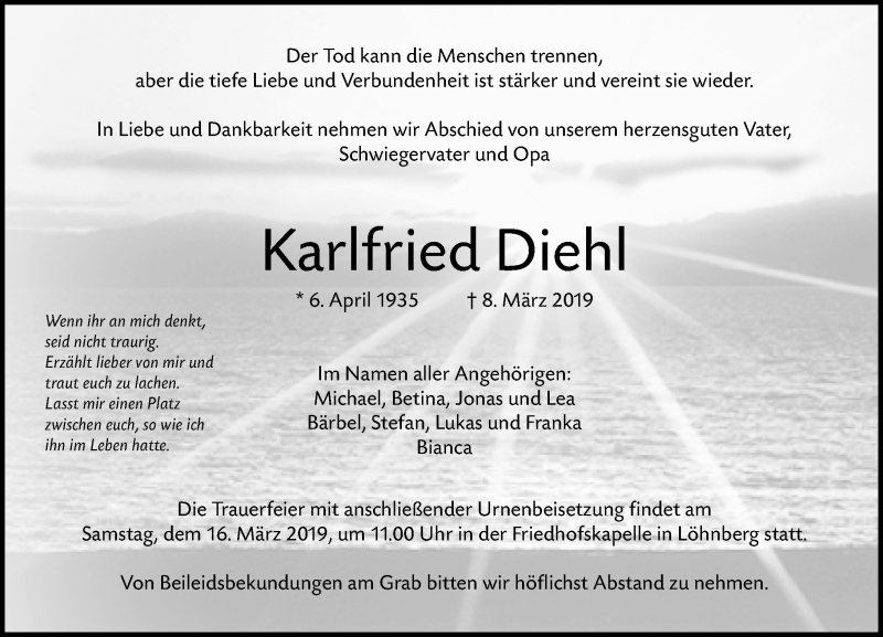  Traueranzeige für Karlfried Diehl vom 12.03.2019 aus 206 WBT - Weilburger Tageblatt (140)