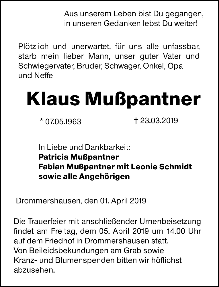  Traueranzeige für Klaus Mußpantner vom 01.04.2019 aus 206 WBT - Weilburger Tageblatt (140)