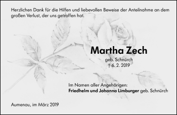 Traueranzeige von Martha Zech von 206 WBT - Weilburger Tageblatt (140)