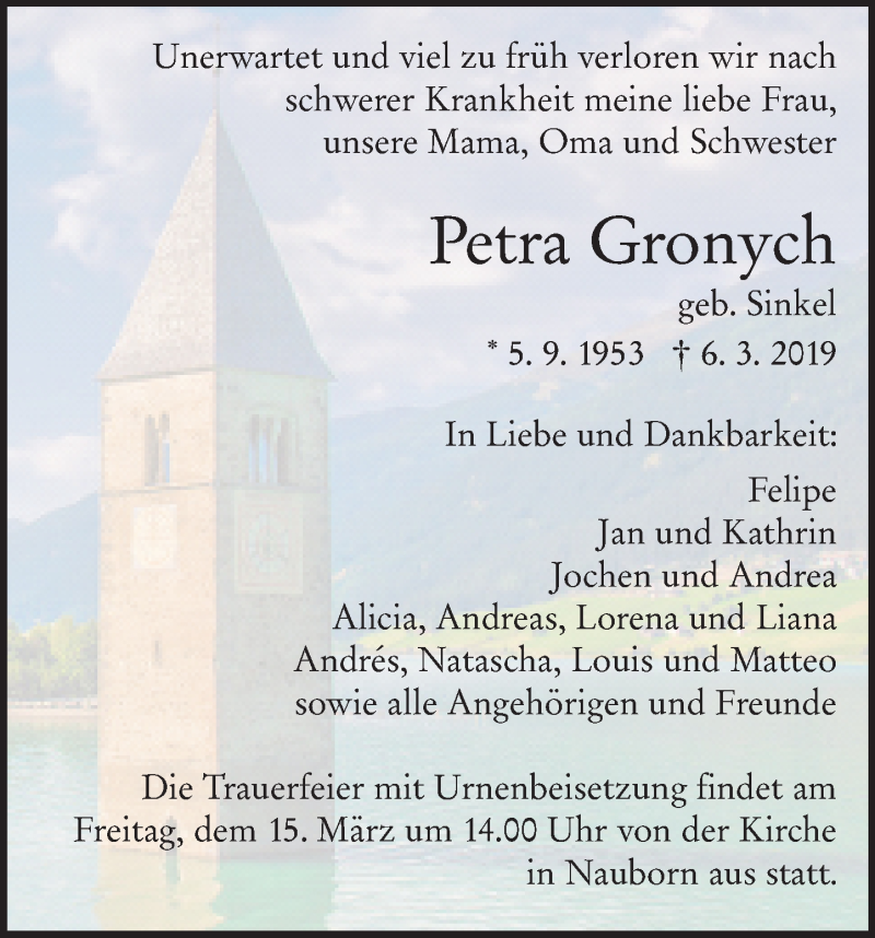  Traueranzeige für Petra Gronych vom 12.03.2019 aus 201 WNZ - Wetzlarer Neue Zeitung (110)