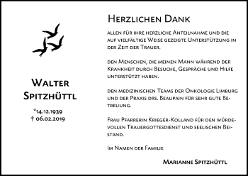 Traueranzeige von Walter Spitzhüttl von 206 WBT - Weilburger Tageblatt (140)