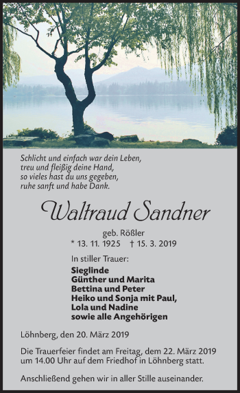 Traueranzeige von Waltraud Sandner von 206 WBT - Weilburger Tageblatt (140)