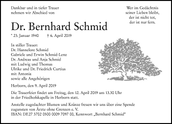 Traueranzeige von Bernhard Schmid von 202 Dill Block (120)
