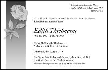 Traueranzeige von Edith Thielmann von 202 Dill Block (120)