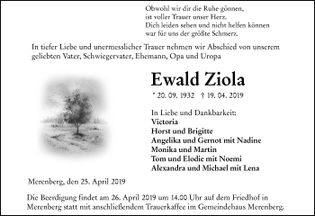 Traueranzeige von Ewald Ziola von 206 WBT - Weilburger Tageblatt (140)